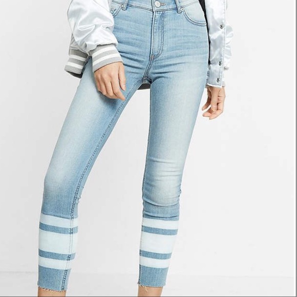 Express Denim - Express Jeans High Rise Striped Hem Stretch Cropped Jean Legging Size 16
